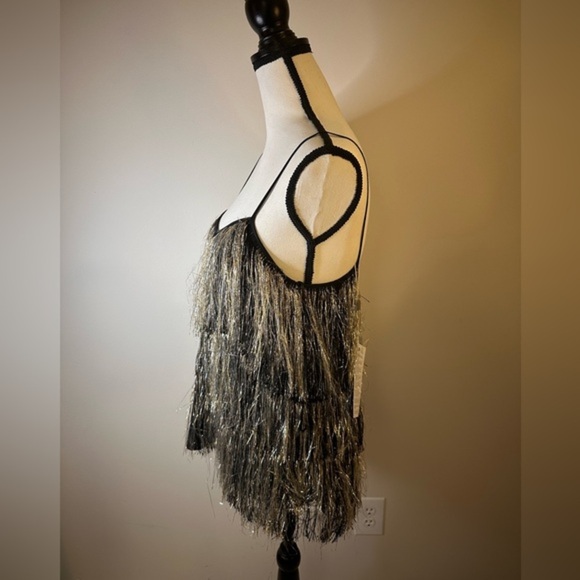 SIMONA CORSELINI Noir Eclipse Fringe Gold Silver Top NWT Size 42 (A0211 B2) - Picture 5 of 14